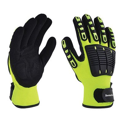 Guante de nylon fluorescente, PVC y nitrilo Dermacare