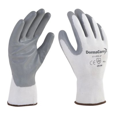Guantes de poliéster blanco con palma de nitrilo